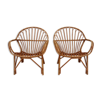 Pair rattan armchairs