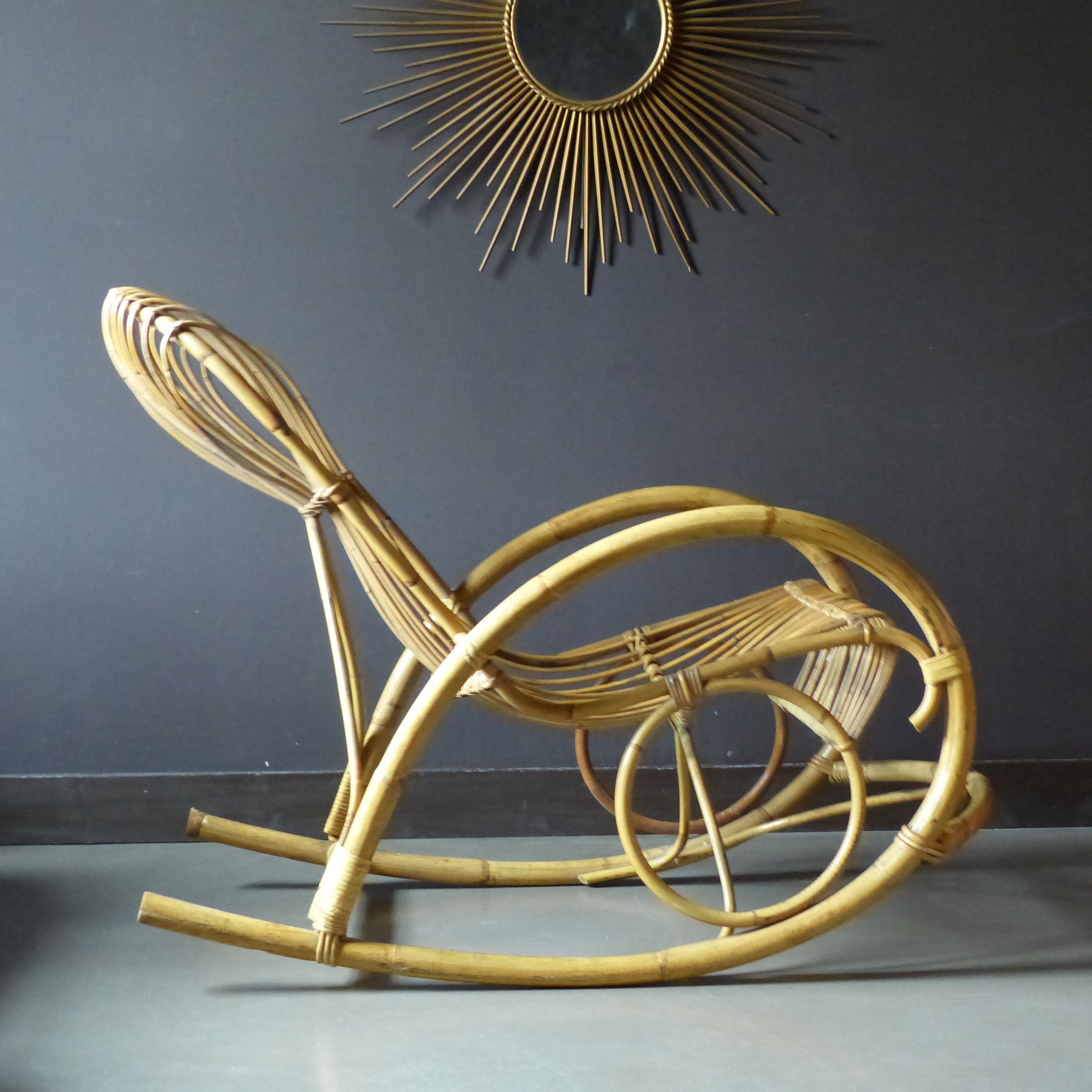 Rocking chair in vintage rattan from Rohe Noordwolde