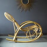 Rocking chair in vintage rattan from Rohe Noordwolde