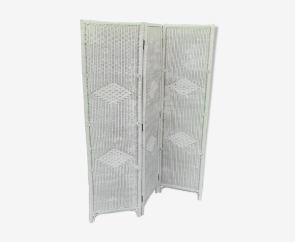 Paravent en rotin osier 3 abattant blanc