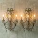 Italian crystal wall sconces with bead flowers in green (pair)
