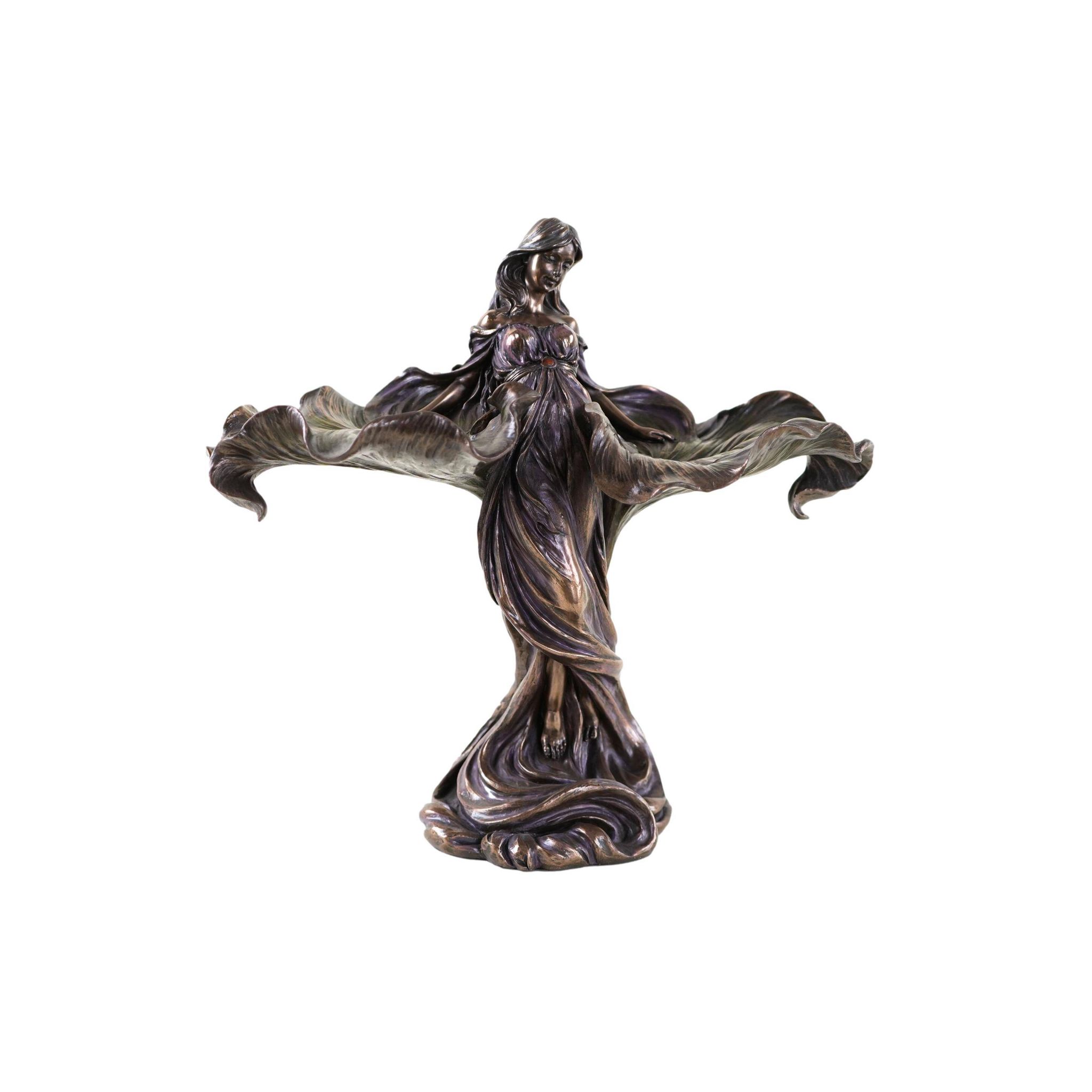 Brass female figurine in Art Deco style with floral motifs, European decorative art