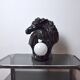 Black ceramic regency "Chevaux" lamp, France, 1980