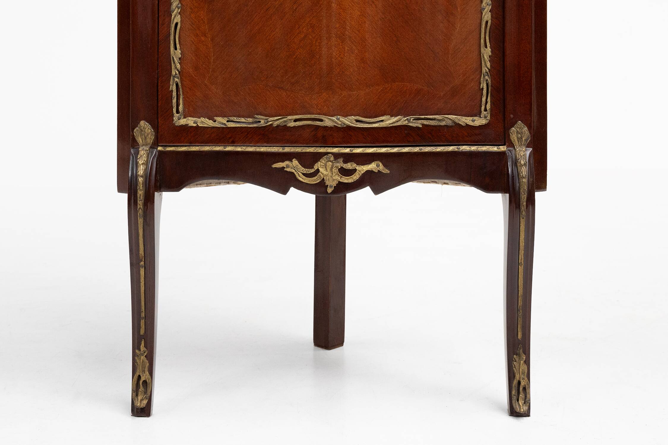 20th Century French Louis XV style corner display cabinet with arched glass, ca 1950