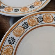 10 dessert plates Saint Amand Amandinoise frilled with orange and black flowers.