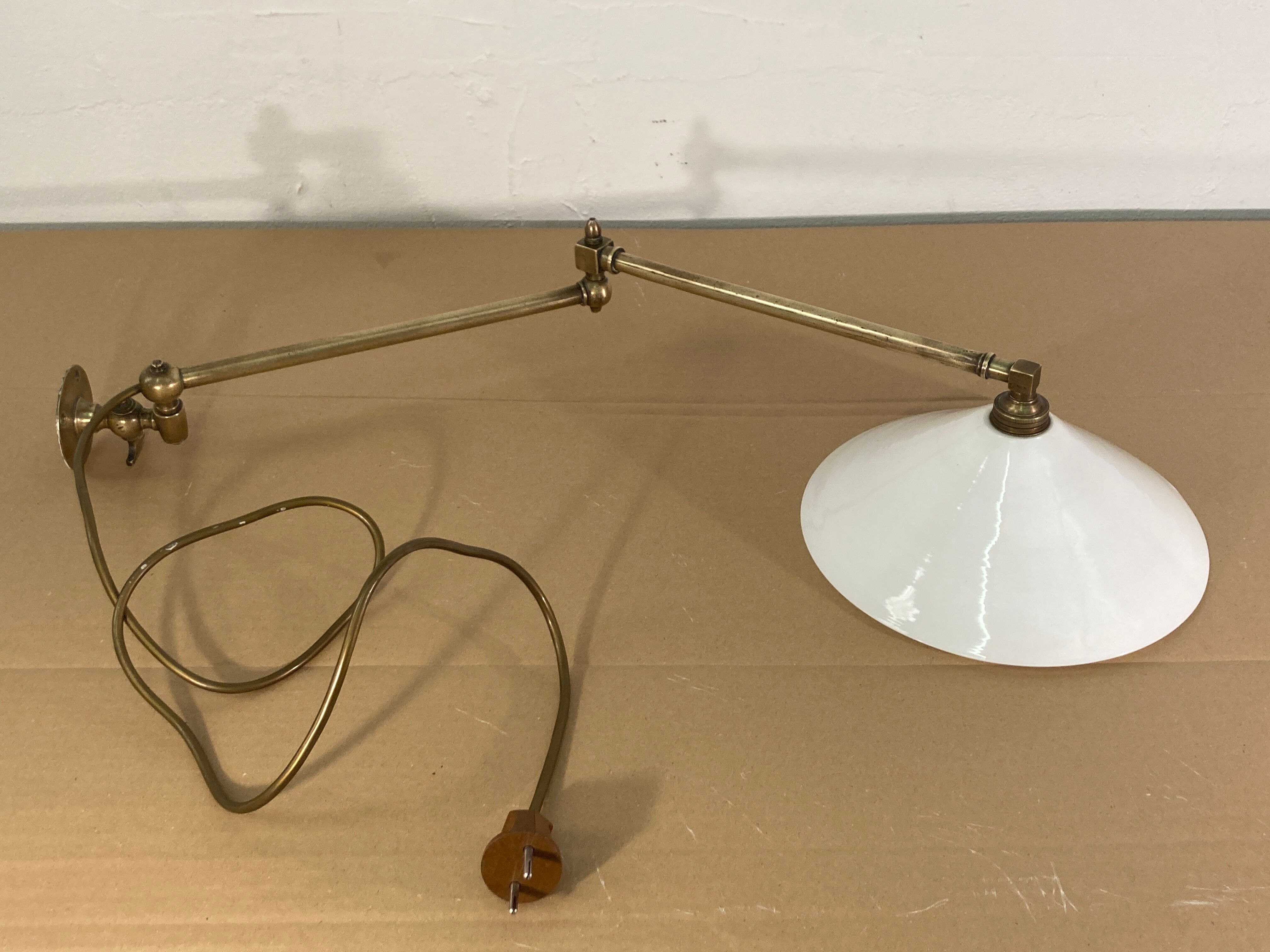 Brass and opaline art deco swing swivel wall lamp