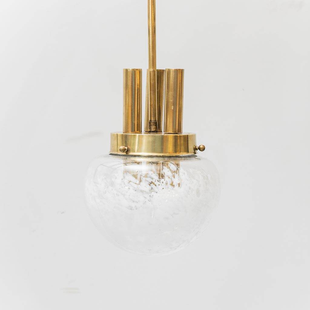 Vintage brass and blown glass pendant lamp – 1960s design chandelier