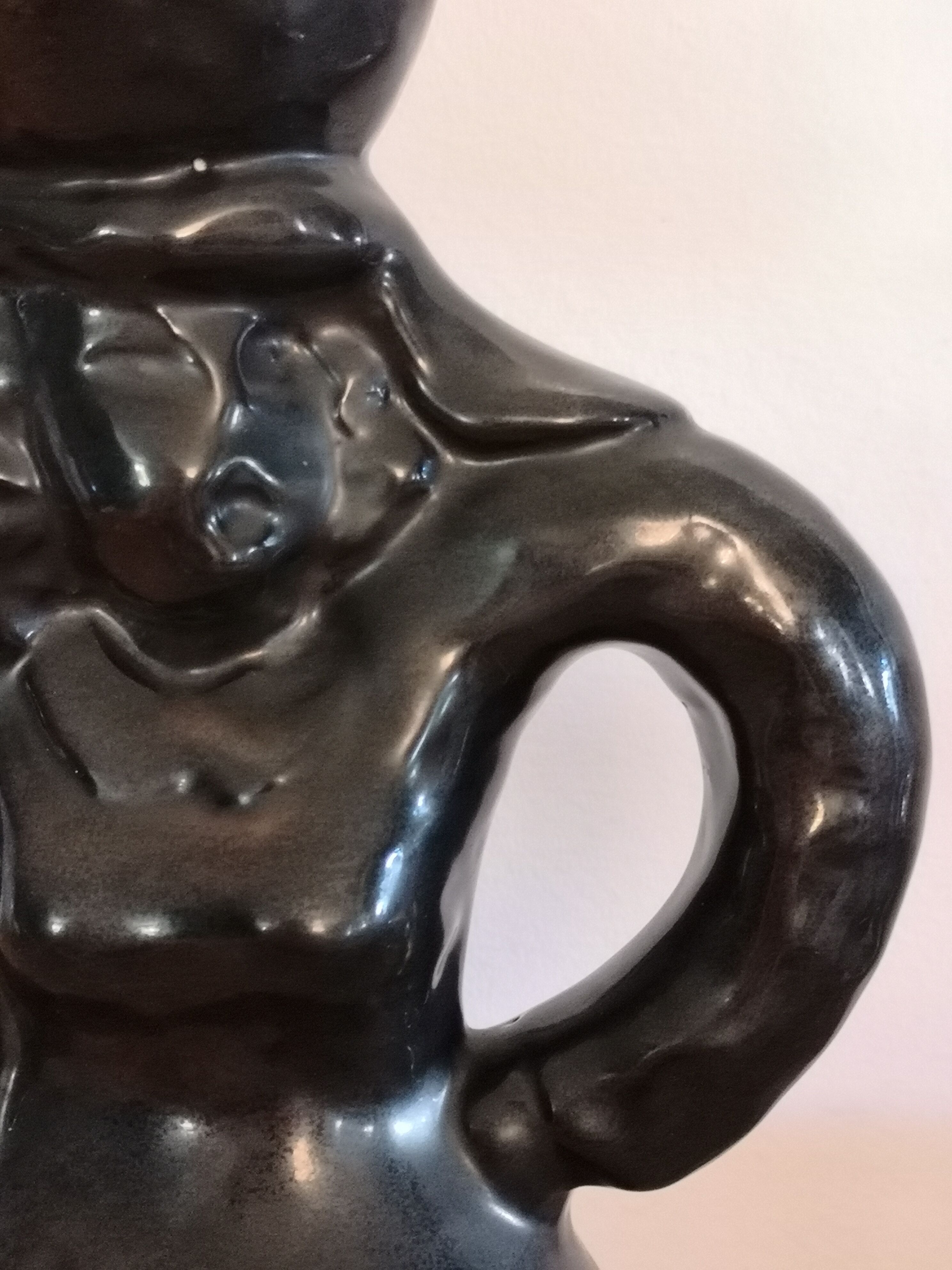 Black enamel ceramic pitcher , signed Raymond camard 1950