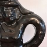 Black enamel ceramic pitcher , signed Raymond camard 1950