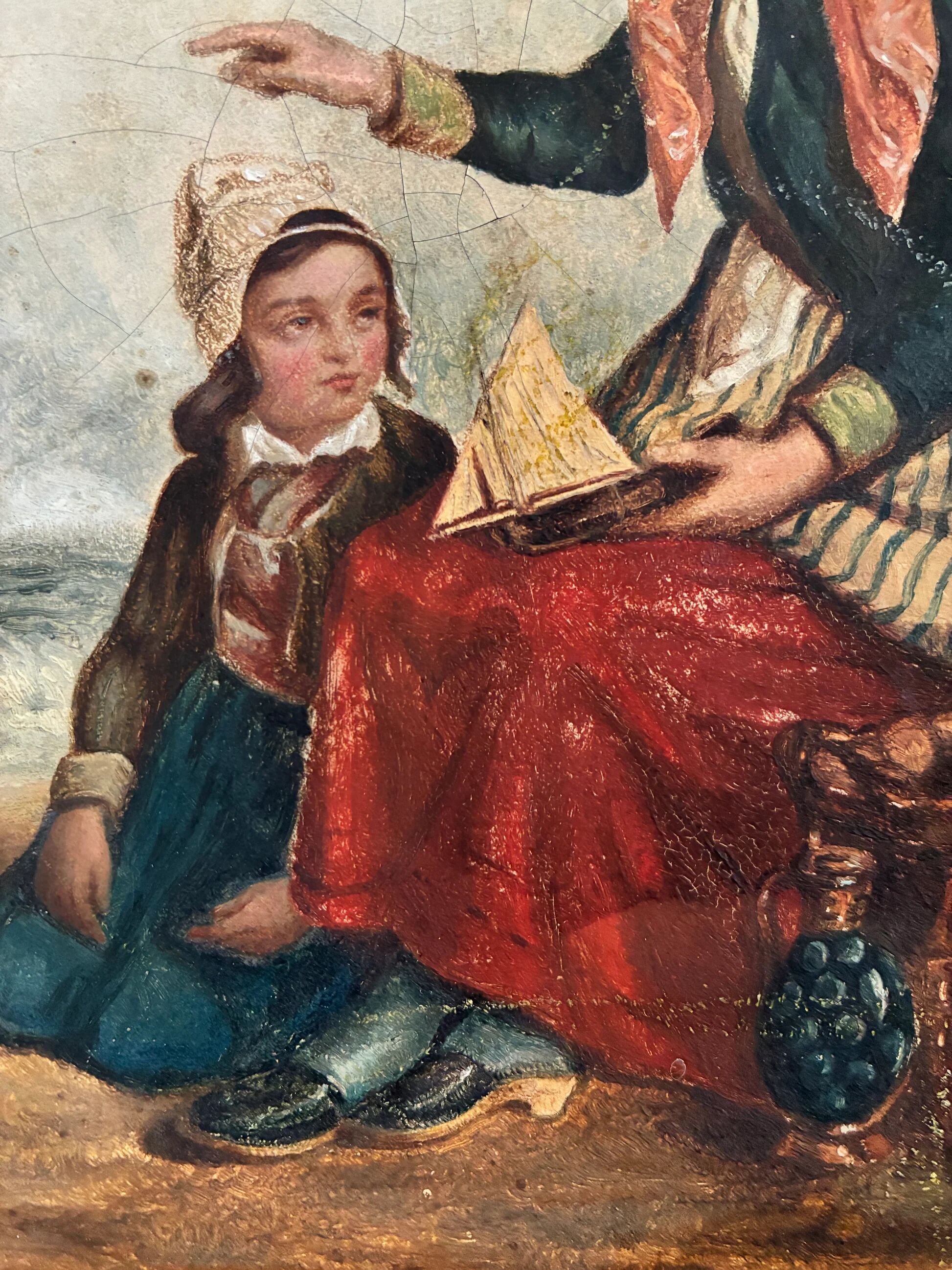 Antique seaside oil painting, c. 1845