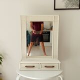 Large vintage rattan and cane mirror from the 70s