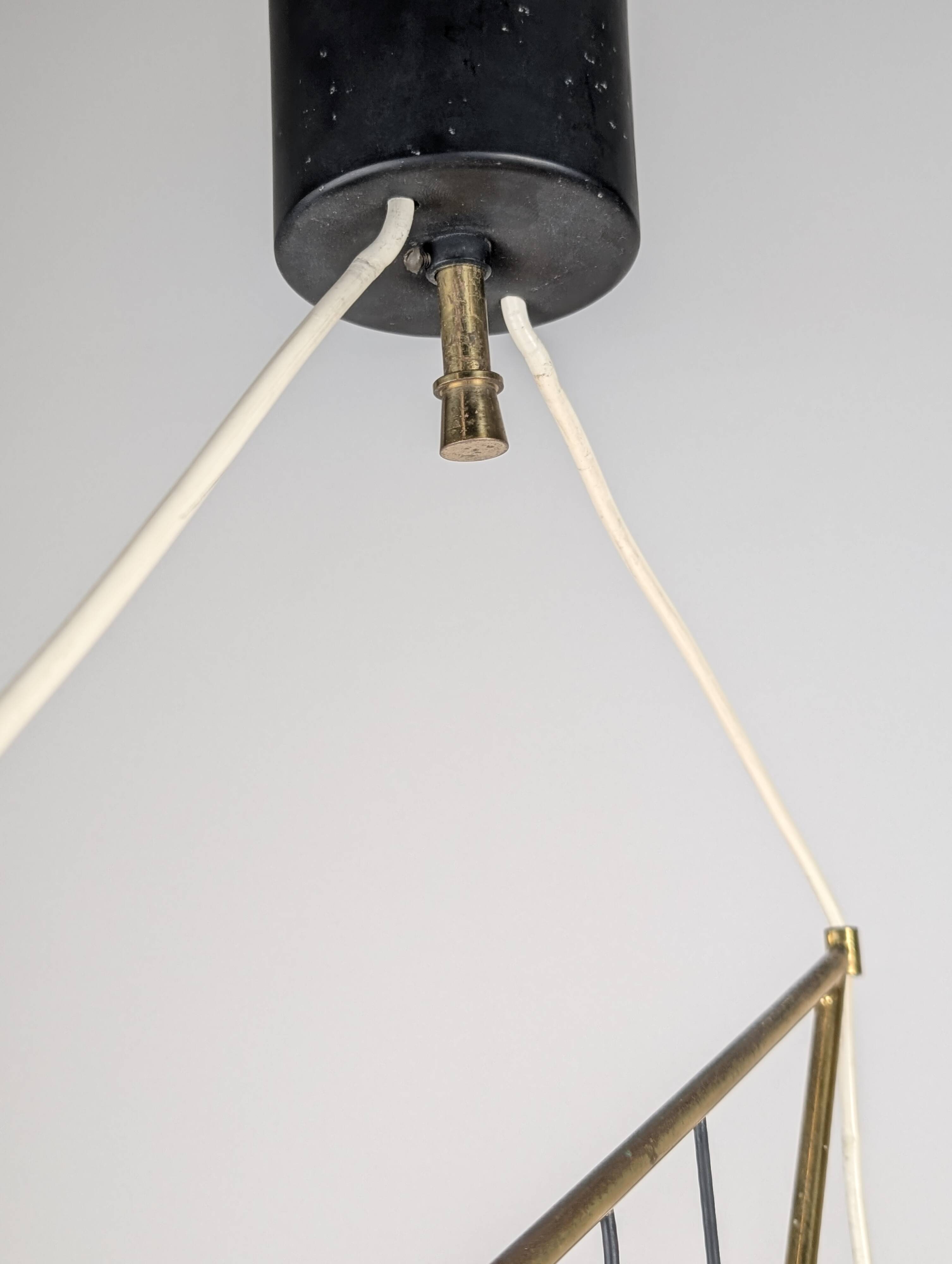 Italian Pendant Lamp with Opaline Shades & Brass, Stilnovo Style, 1950s