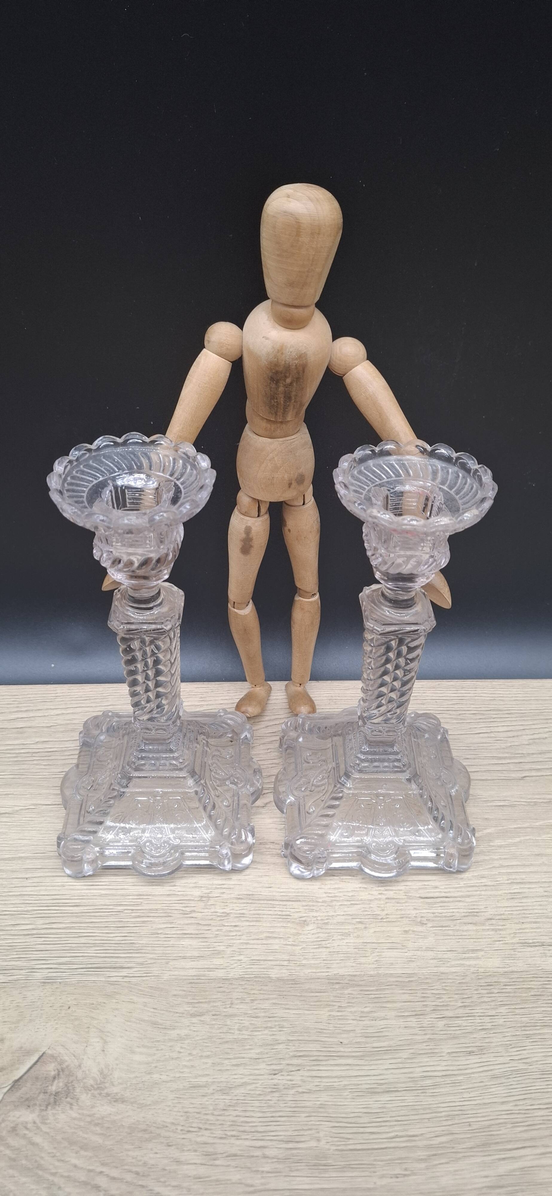 Pair of molded glass candlesticks