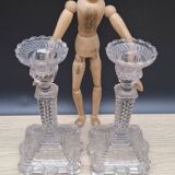 Pair of molded glass candlesticks