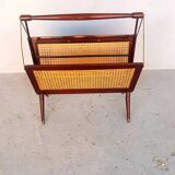 Cesare Lacca folding mahogany cane brass magazine rack 1960