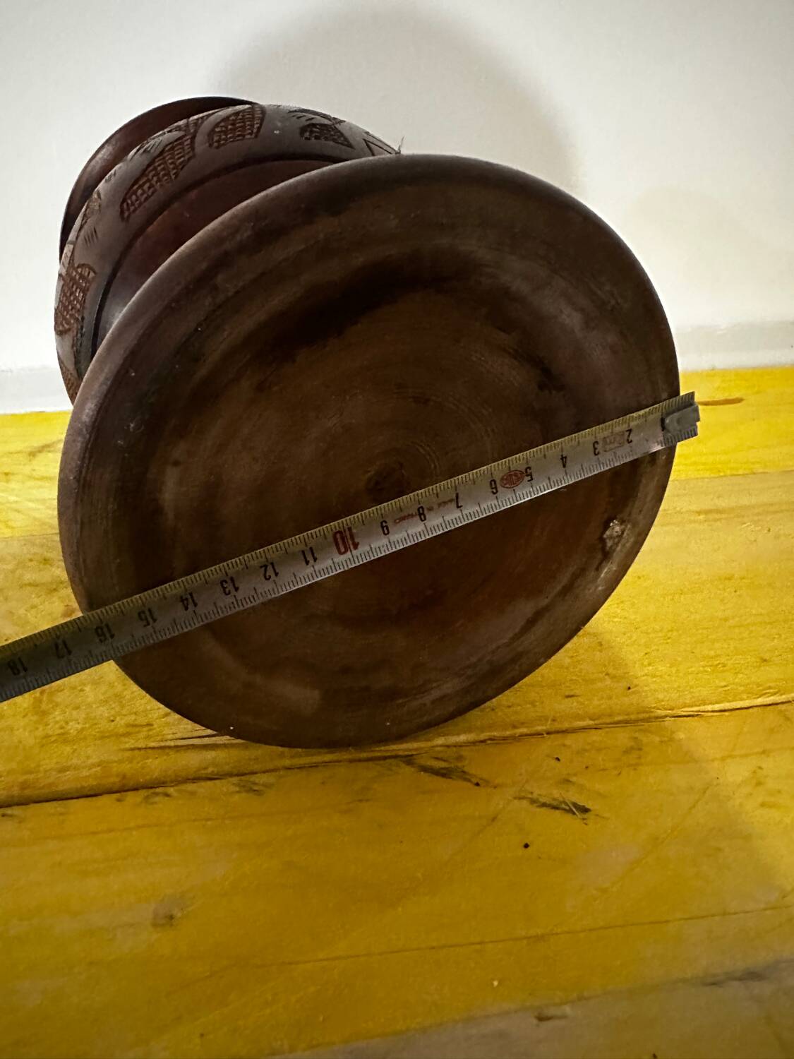 Vintage Turned and Carved Wooden Vase - Vine Decor H 28 cm