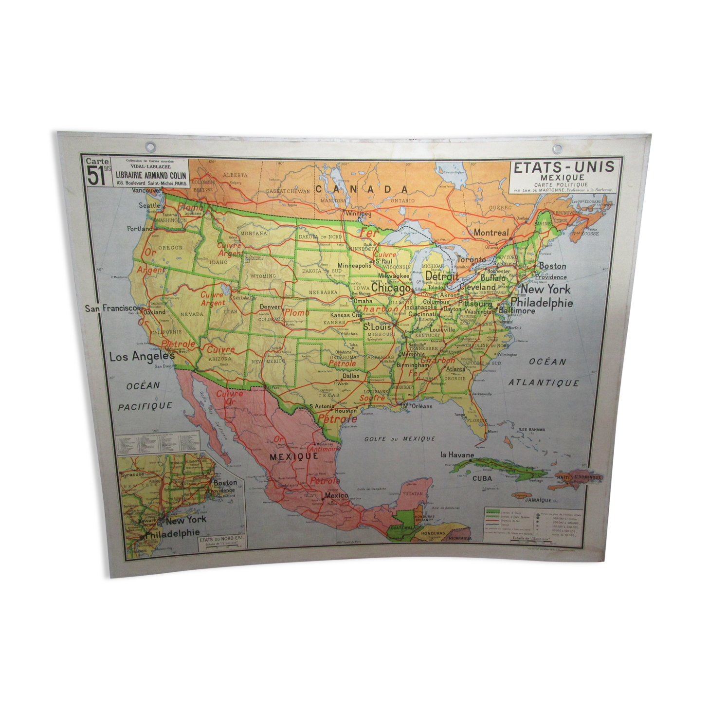 School map United States Vidal Lablache 60's