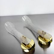 Pair of Murano frosted glass leaf sconces, gilt brass, Italy, 1970s