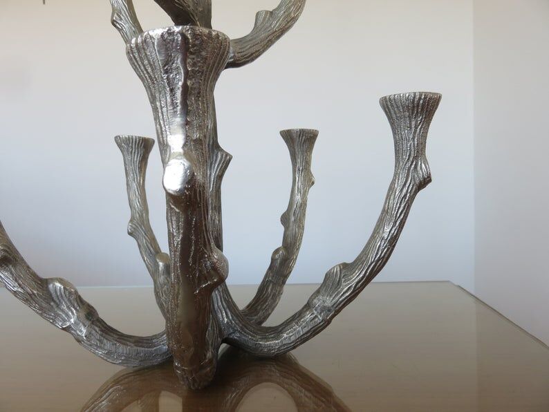 Brutalist candlestick sculpture massive aluminum tree 70s