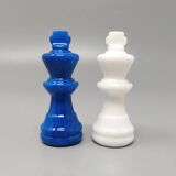 1970s Gorgeous Sky Blue and White Chess Set in Volterra Alabaster Handmade.