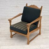 1970s, Scandinavian lounge chair, green furniture wool, solid oak wood.