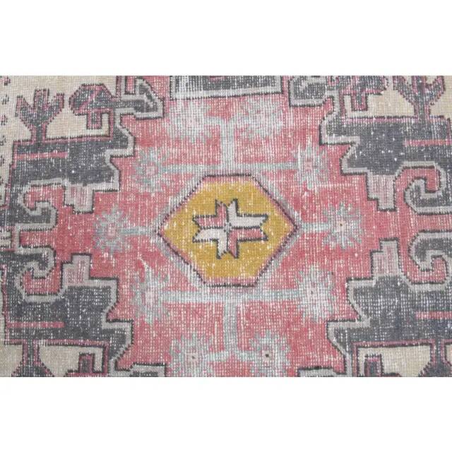 Vintage Turkish Oushak Handmade Wool Cotton Pink Area Rug 112x240