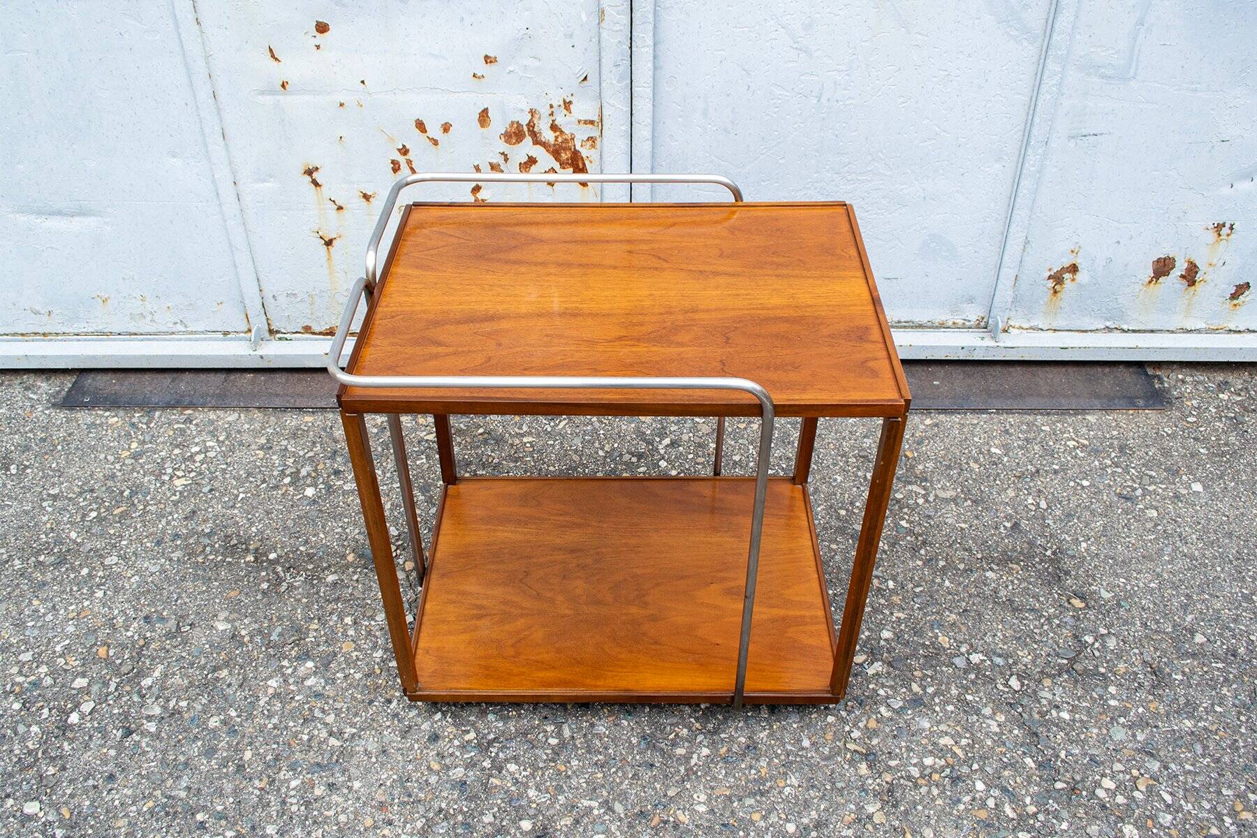 Wooden and chrome-plated metal bar cart, 1950s