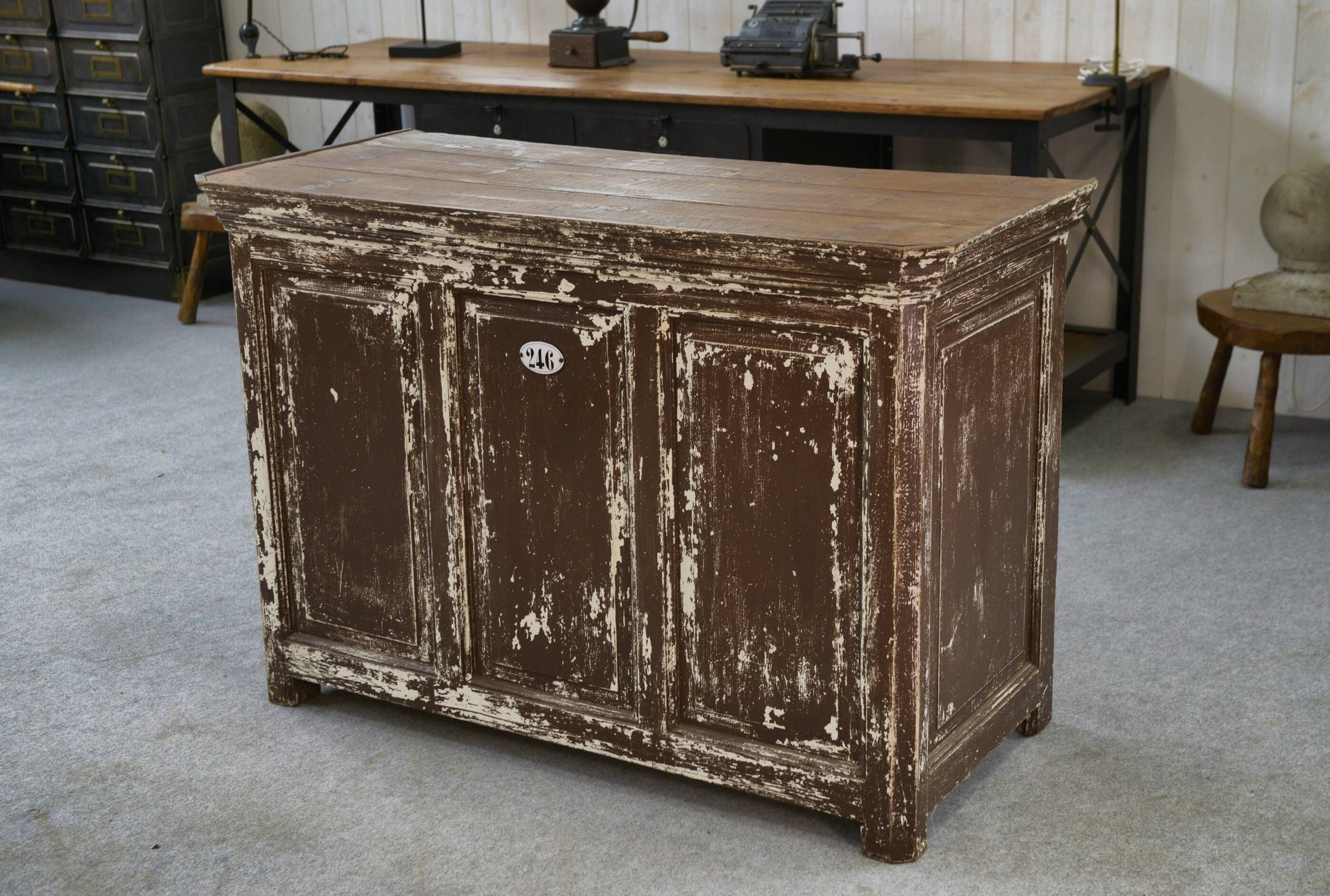Vintage solid oak counter, patinated, 1950s.