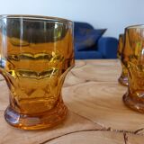 5 wine glasses / smoked water faceted mustard