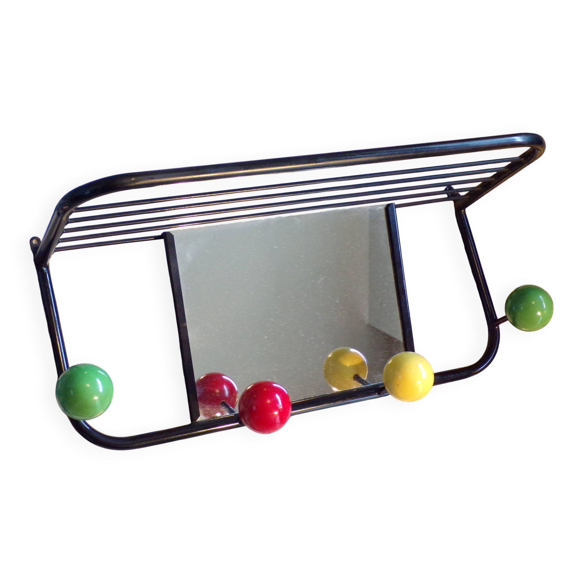 Vintage coat racks with balls and mirror