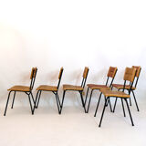 Suite of 6 chairs, wood straw and metal from the 50s