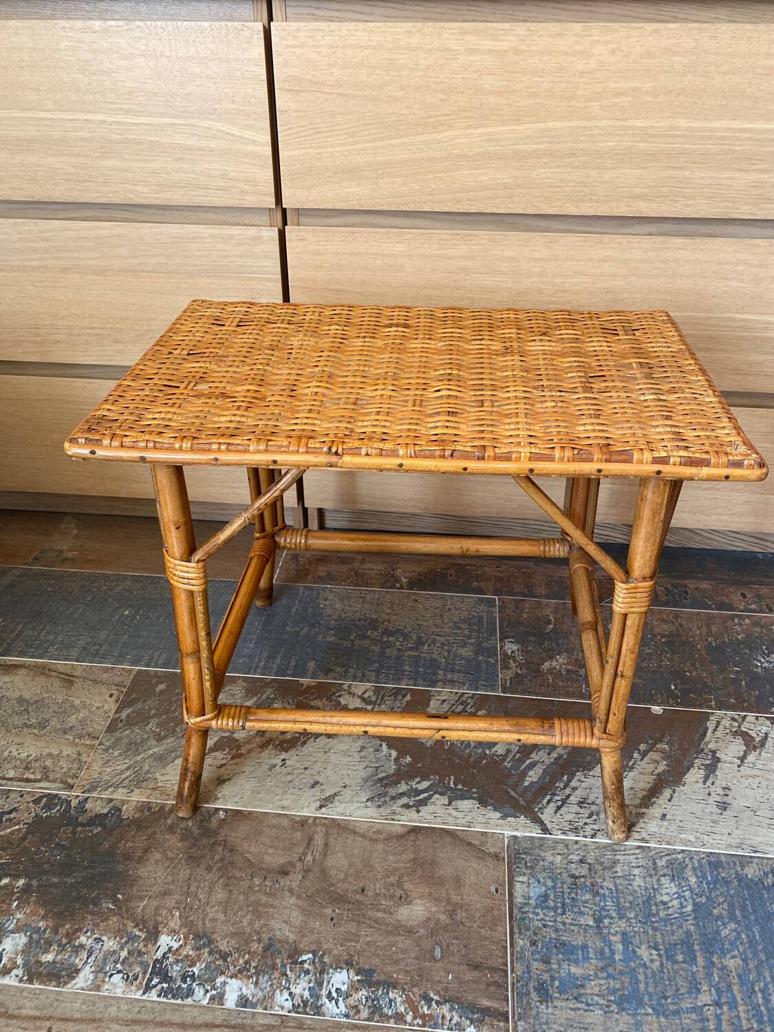 Small vintage rattan table