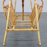1970s Rattan Newspaper and Magazine Stand with Glass Top, Italy