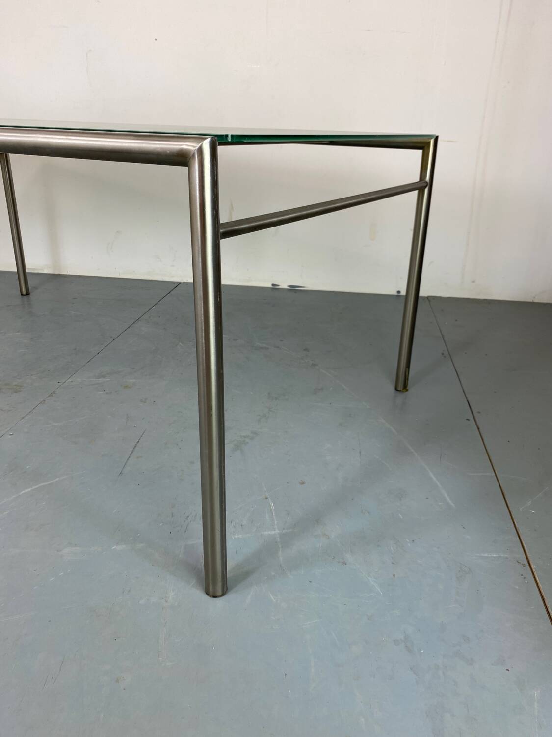 Modernist Italian Stainless Steel and Glass Dining Table, 1980s