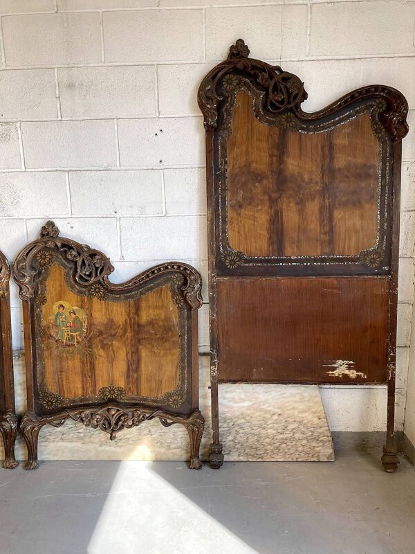Paire de têtes de lit Art Nouveau en fonte, Italie vers 1900