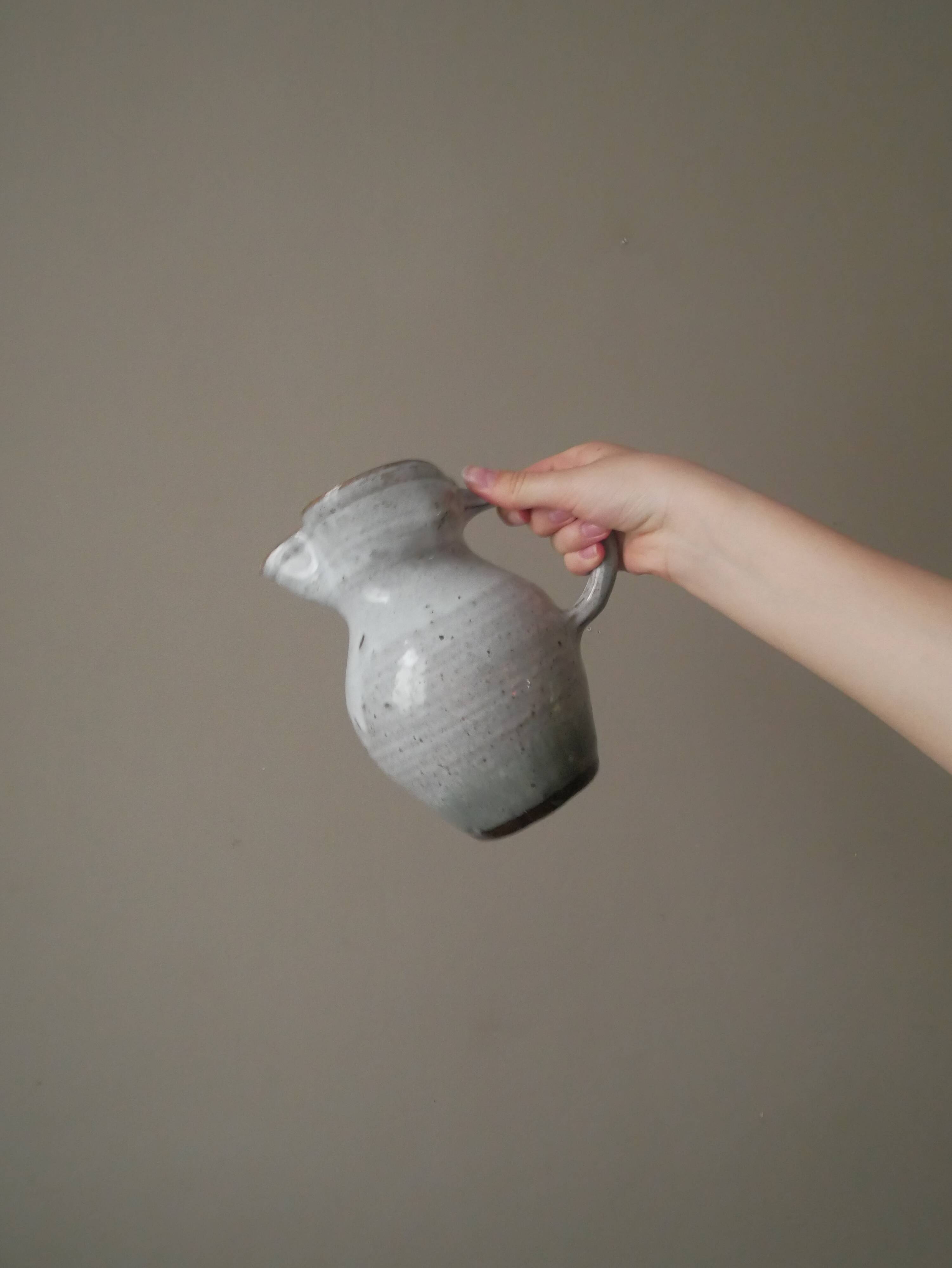 Ceramic pitcher handmade pottery vase with handle Scandinavian country decoration handmade