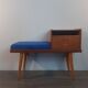 Bench Norwegian Phone Teak and blue fabric, Vintage Scandinavian 1970s