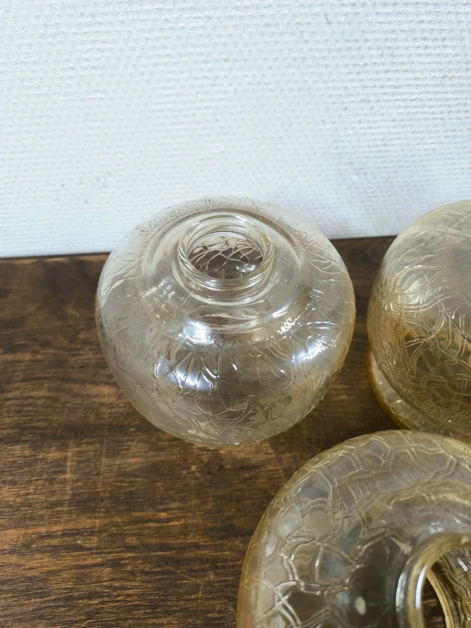 Set of 3 vintage amber textured glass globes/shades.