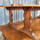 Antique farmhouse table in solid cherry wood with its 2 benches