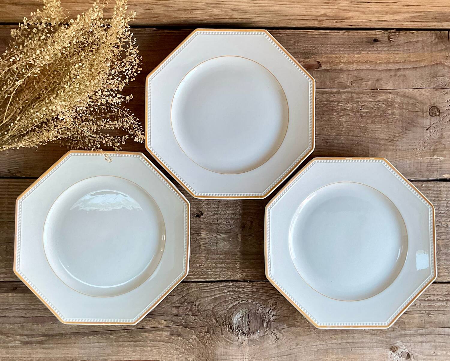 3 Sarreguemines octagonal beaded plates