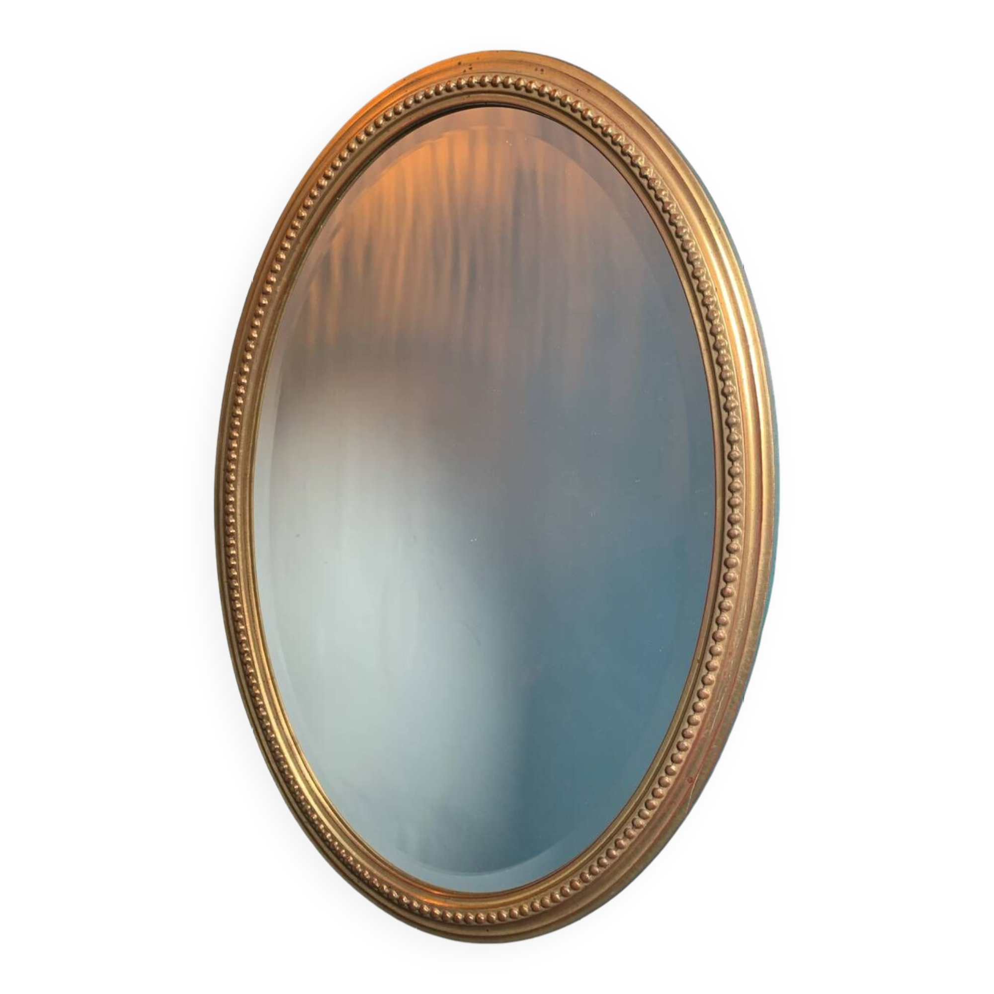 Vintage beveled gold oval mirror