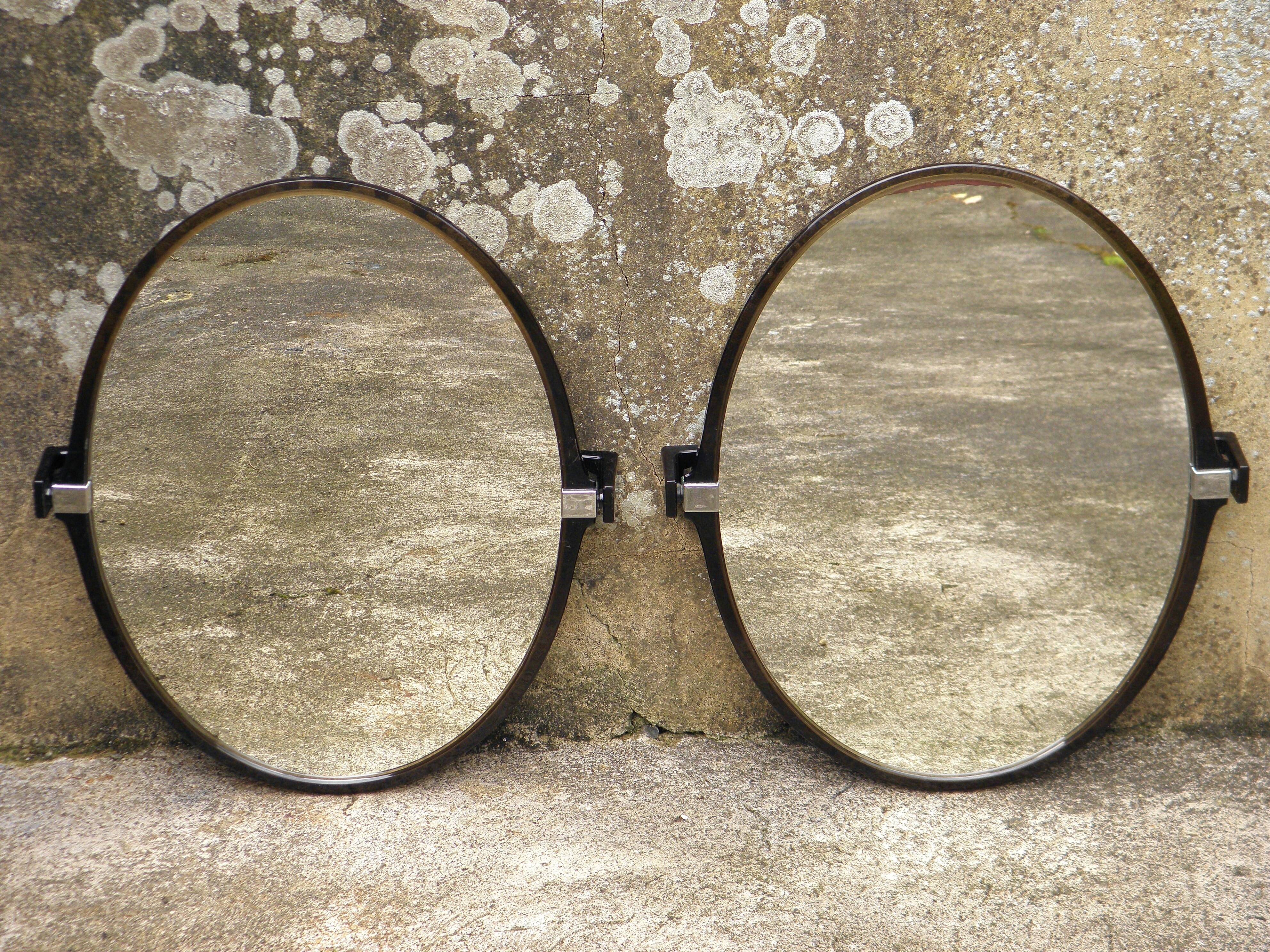Pair of oval swivel plexi and chrome mirrors 1970