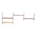 1960s shelf steel faux wood and gold chrome 4 uprights 184 cmx66x59x16 trace