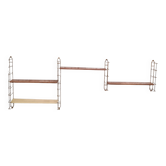 etagere 1960 acier faux bois et chrome or 4 montants  184 cmx66x59x16 trace