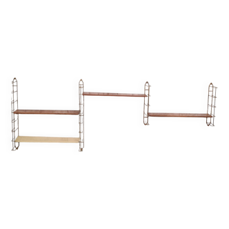 1960s shelf steel faux wood and gold chrome 4 uprights 184 cmx66x59x16 trace