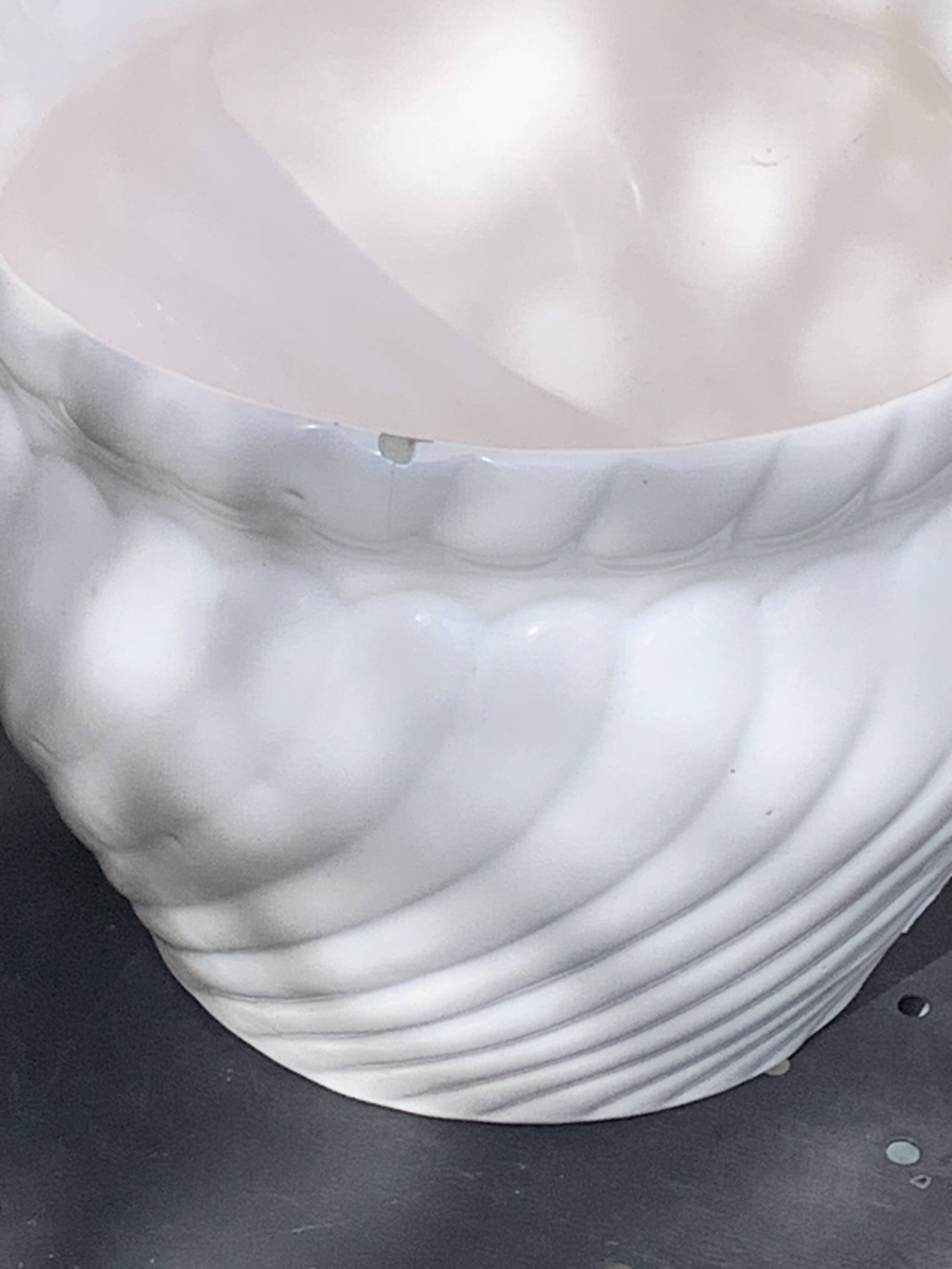 Large slip cover in white enameled ceramic, with vintage fruit decoration