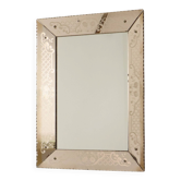 Large Venetian Mirror, Pink Glass with Etched Flowers, 77 cm