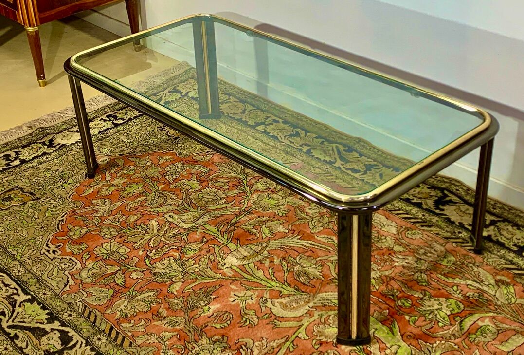 Glass coffee table, chromed steel, Design Italy 1960