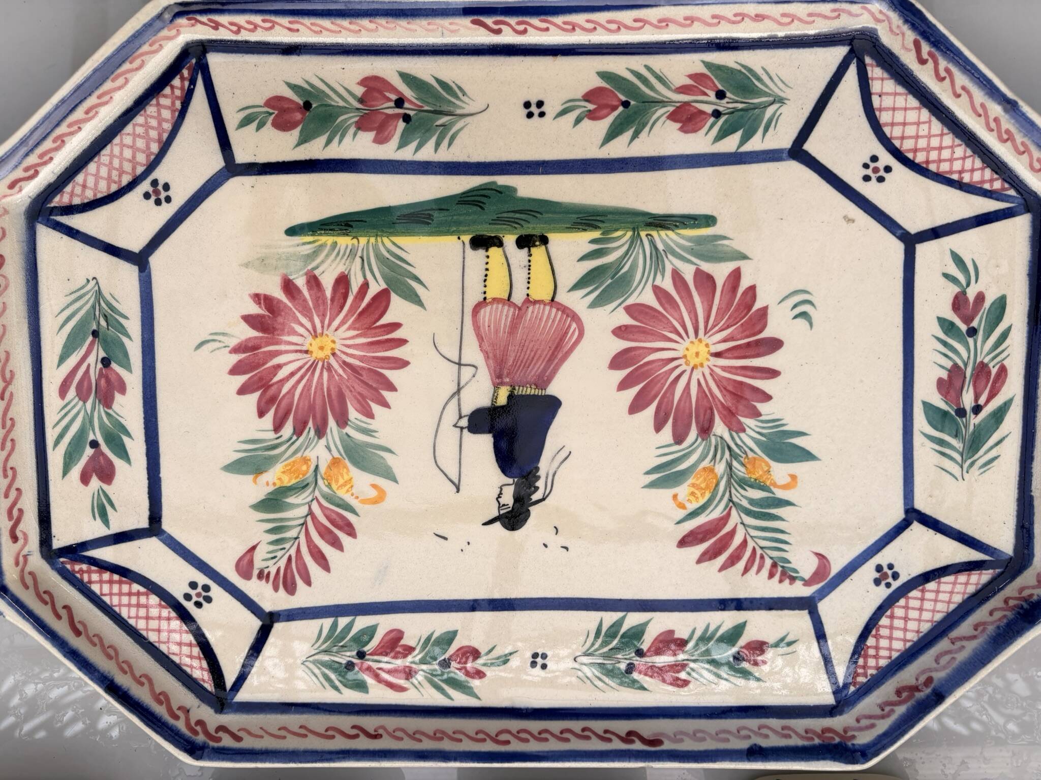 Old dish servant tray ramekin earthenware ceramic henriot quimper bl