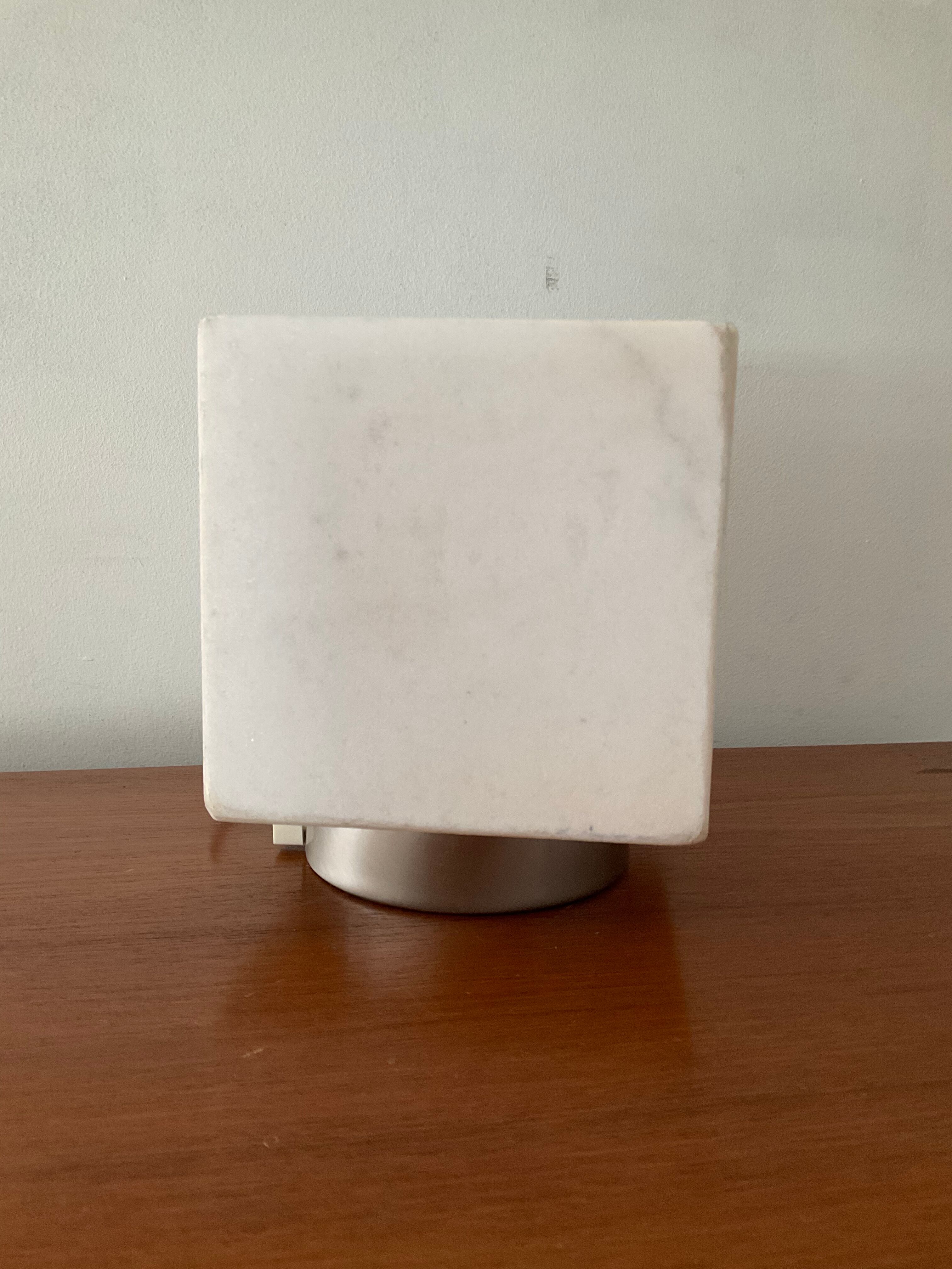 Vintage cube lamp in marble and chrome metal 70s